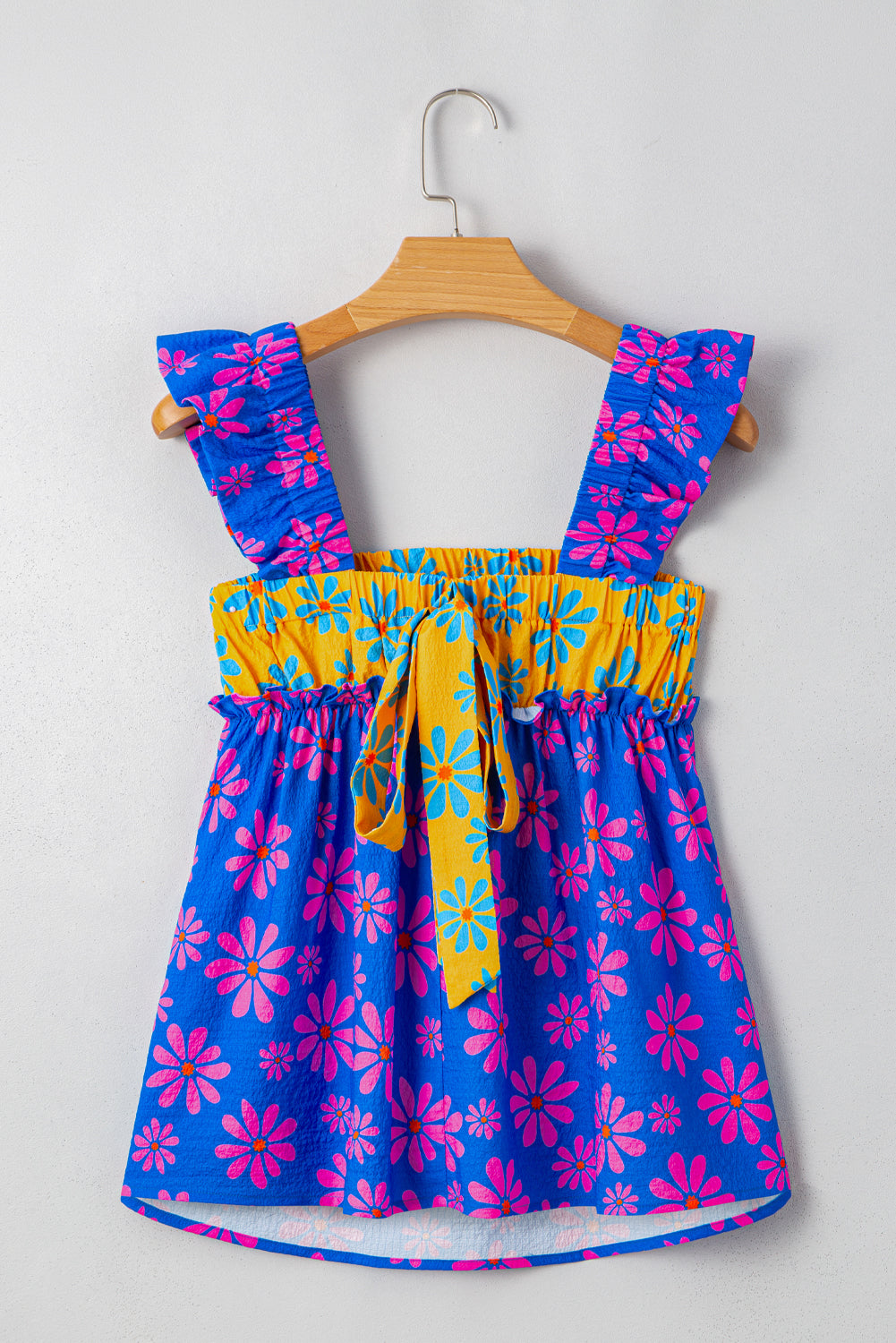Floral Colorblock Flutter Straps Flowy Tank Top
