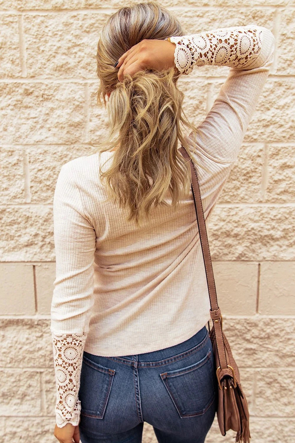 Lace Hem Sleeve Button Top
