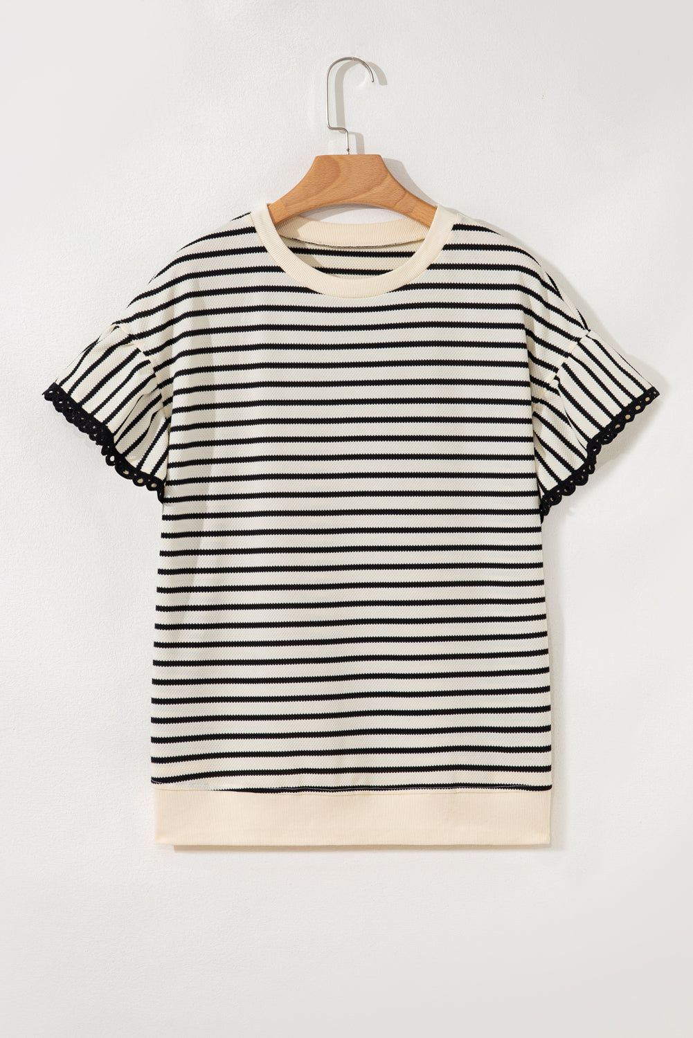 Eyelet Trimmed Ruffled Short Sleeve Plus Size Top