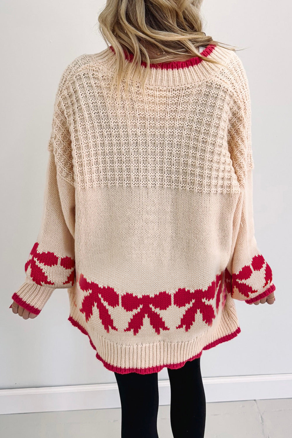 Bow Pattern Textured Open Front Baggy Cardigan