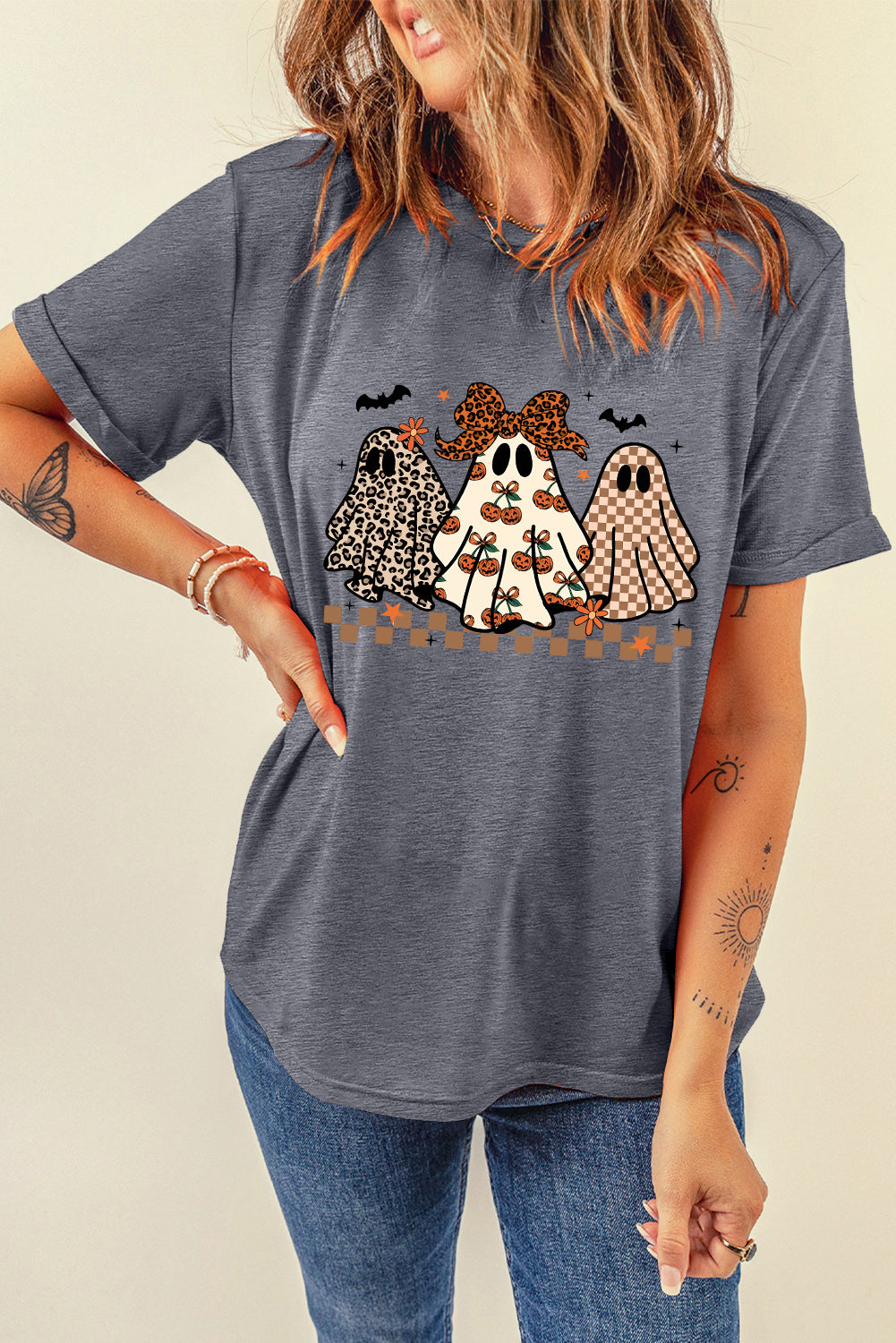 Cute Halloween Ghost Printed Womens Casual Tee