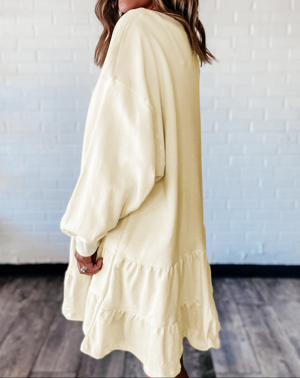 Double Tiered Ruffle Hem Long Sleeve Loose Mini Dress