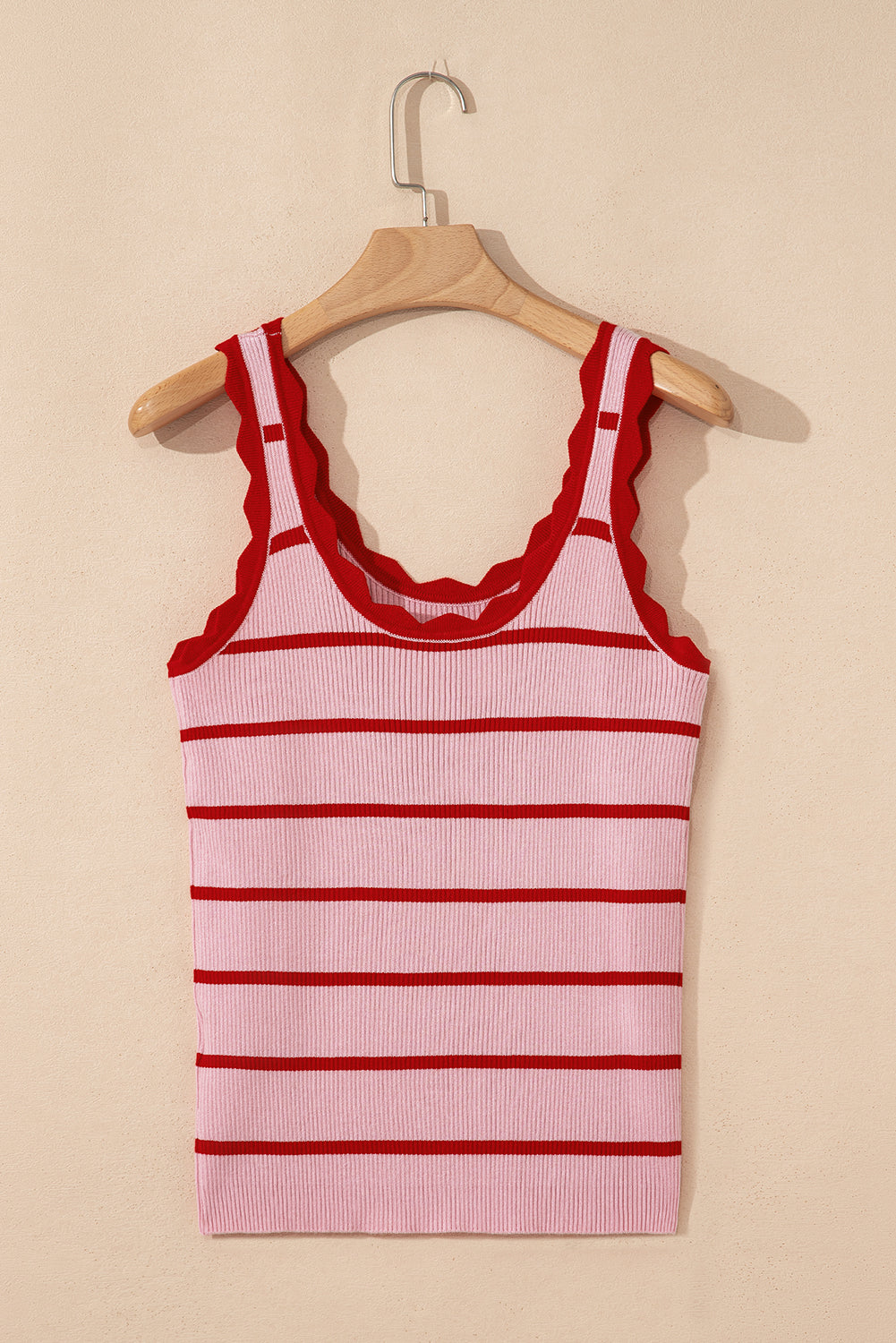 Striped Scalloped Edge U Neck Sleeveless Sweater Vest
