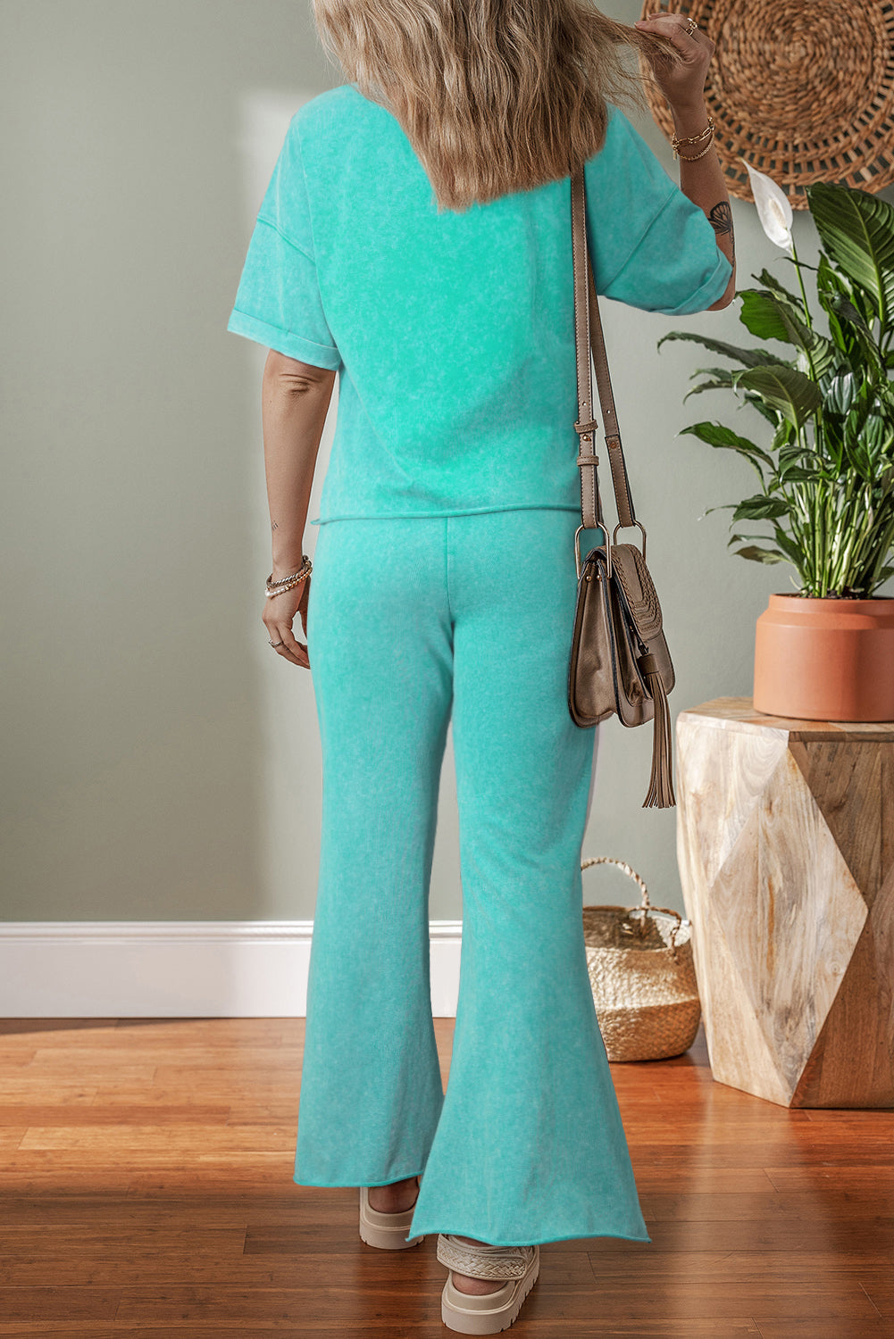 Floral Patch Exposed Seam Raw Edge Pants Set