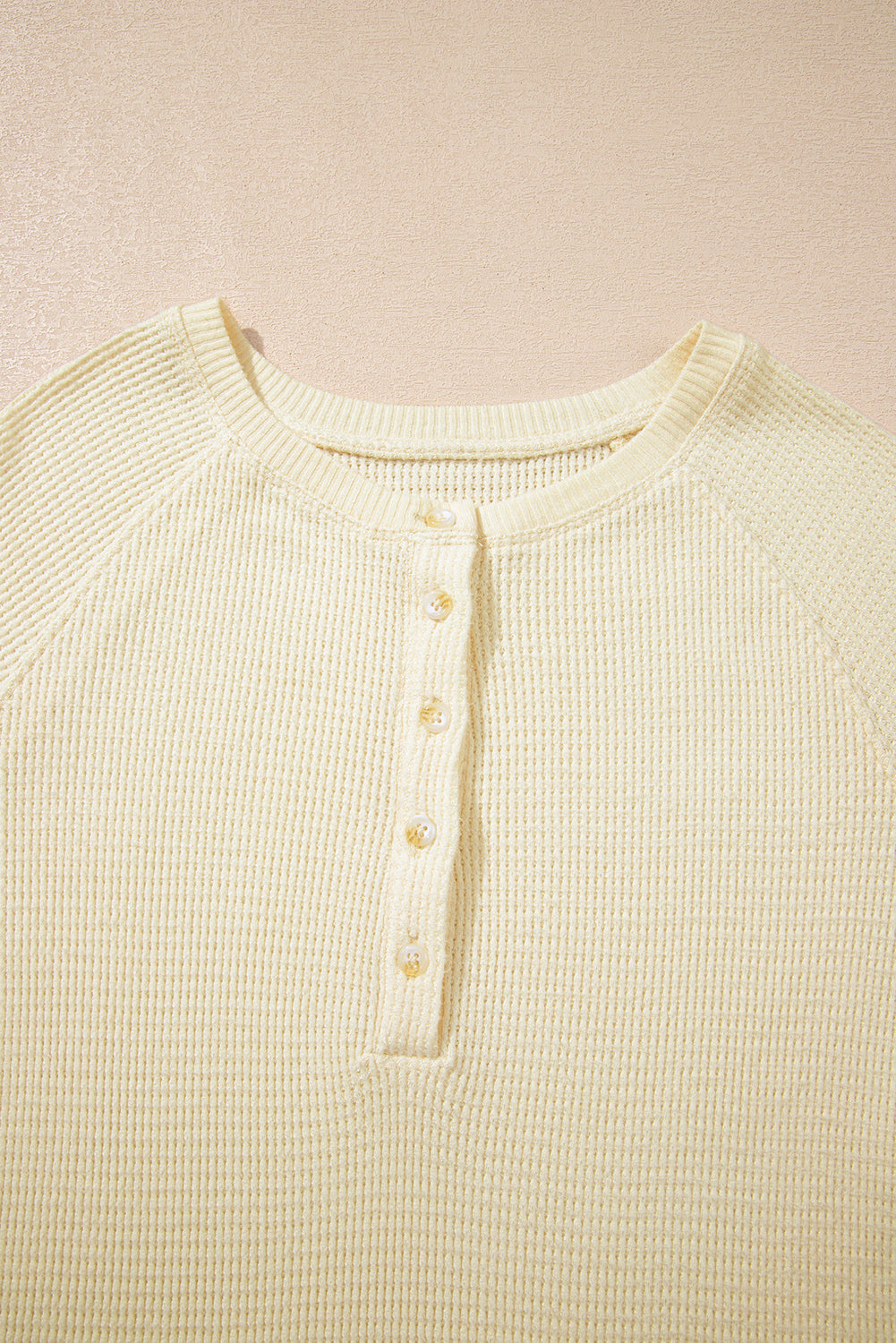 Textured Knit Half Buttons Henley Top