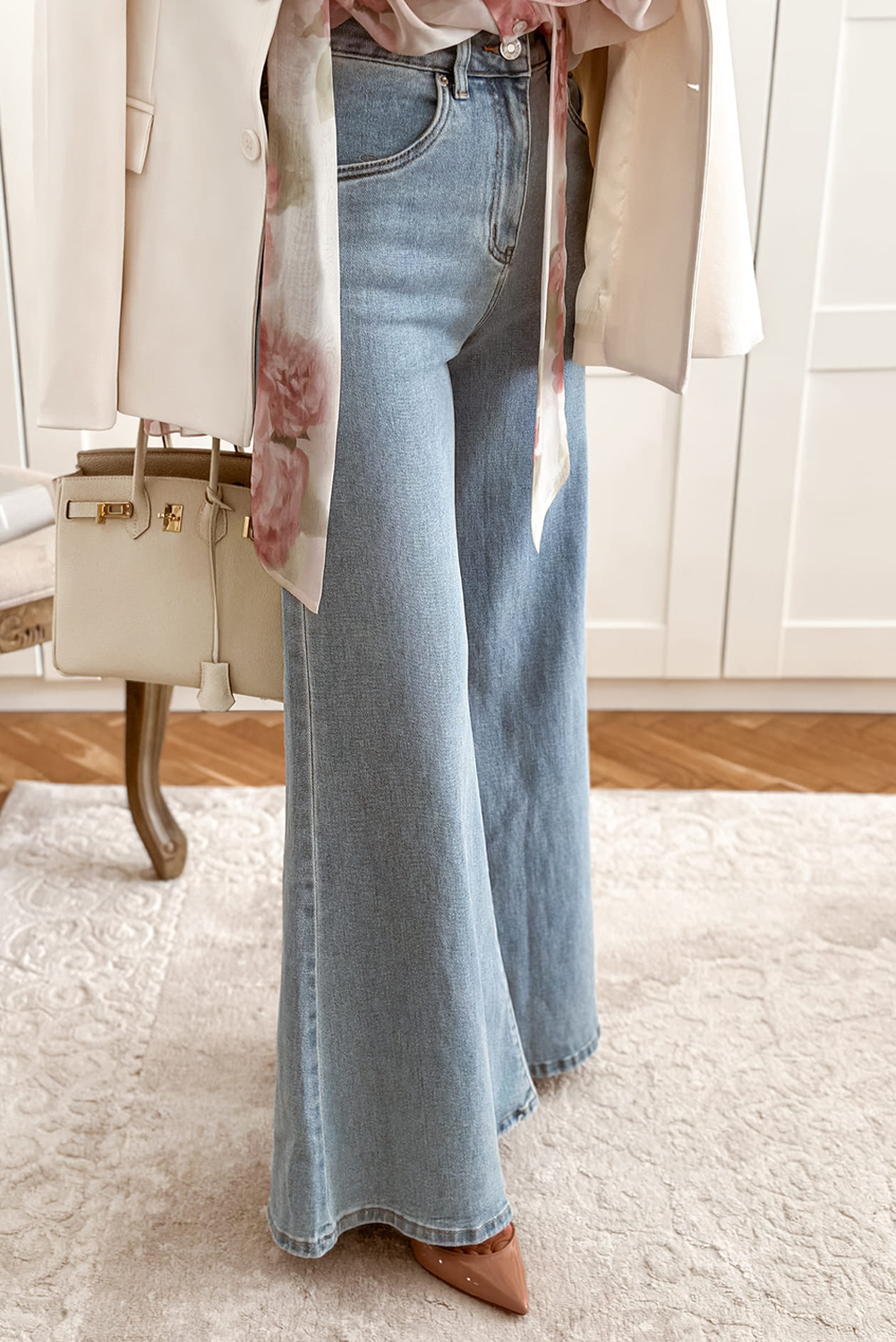 High Waist Button Zip Fly Bell Bottom Jeans