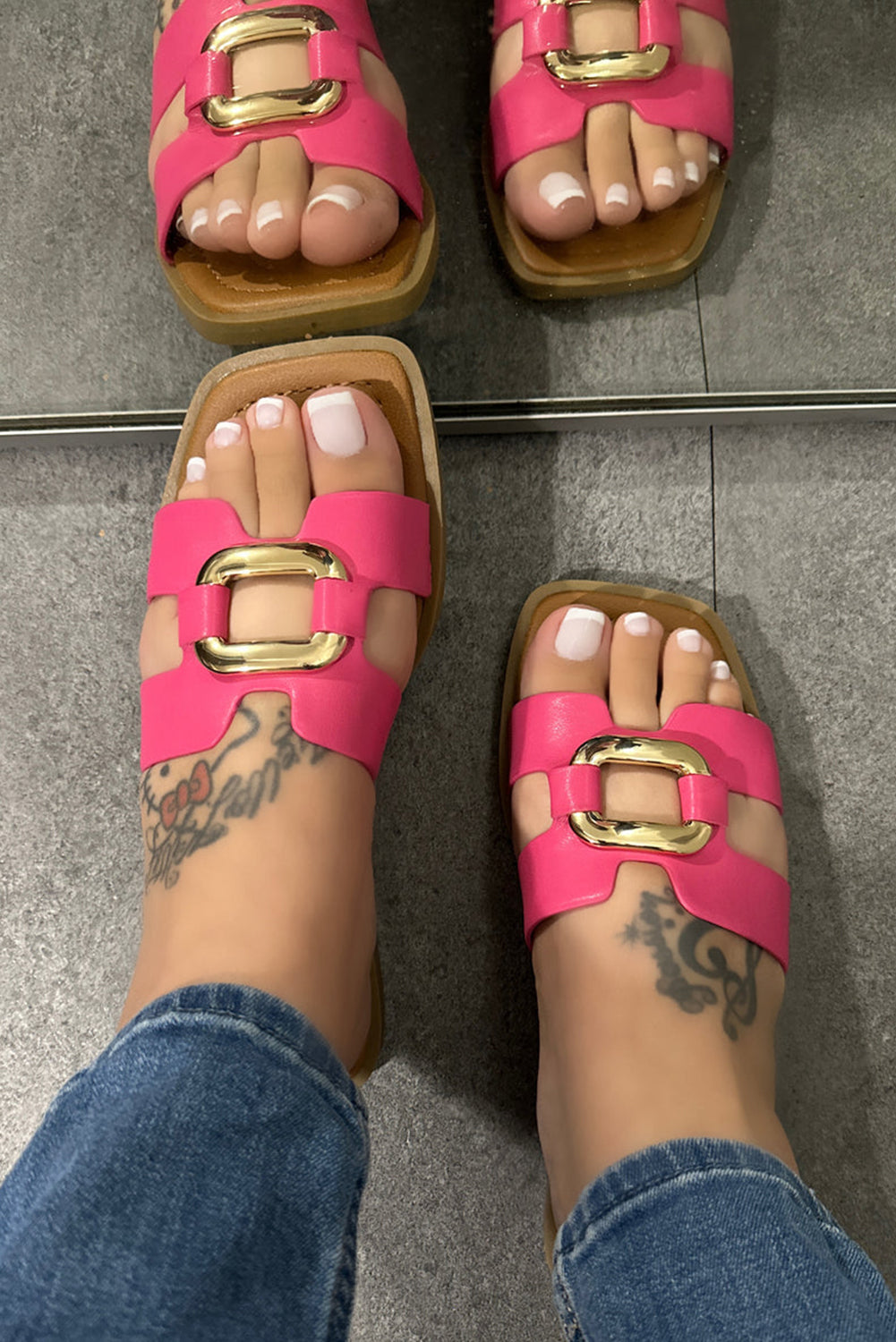 Metal Decor Cut Out Square Toe Slippers