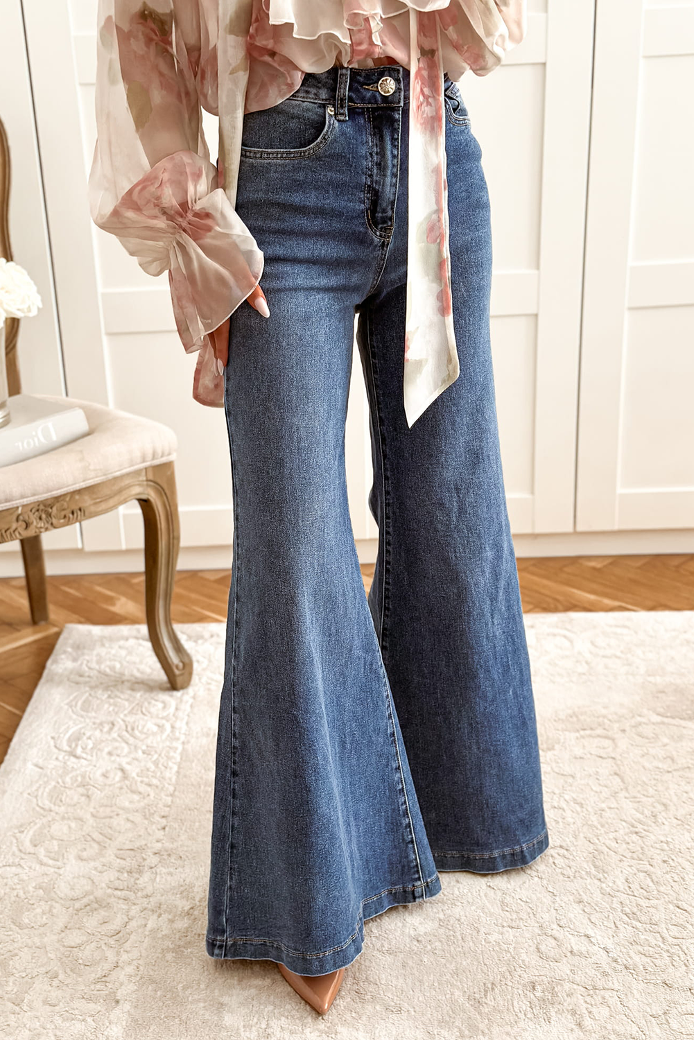 High Waist Button Zip Fly Bell Bottom Jeans
