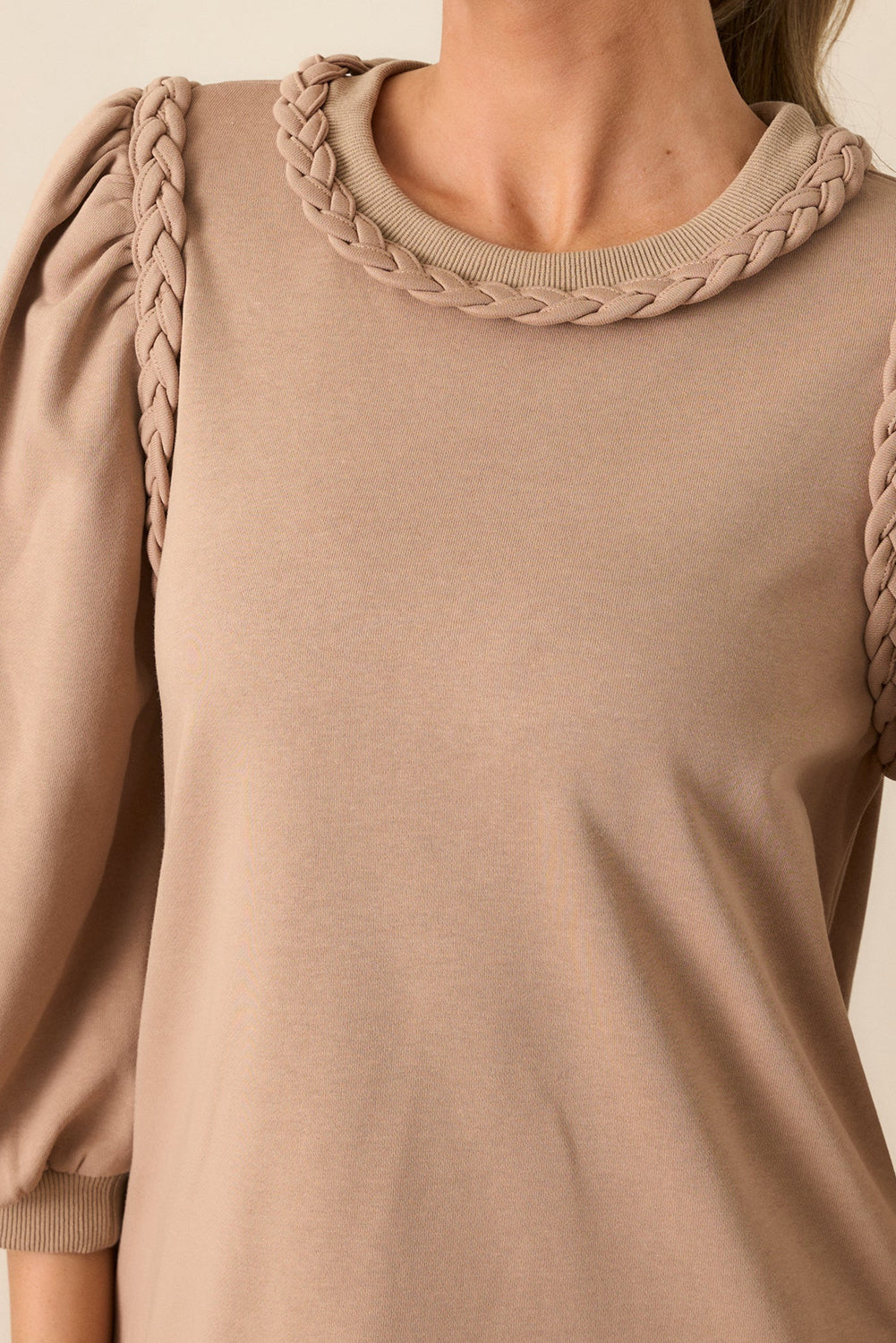 Braided Trim Puff Sleeve Dress