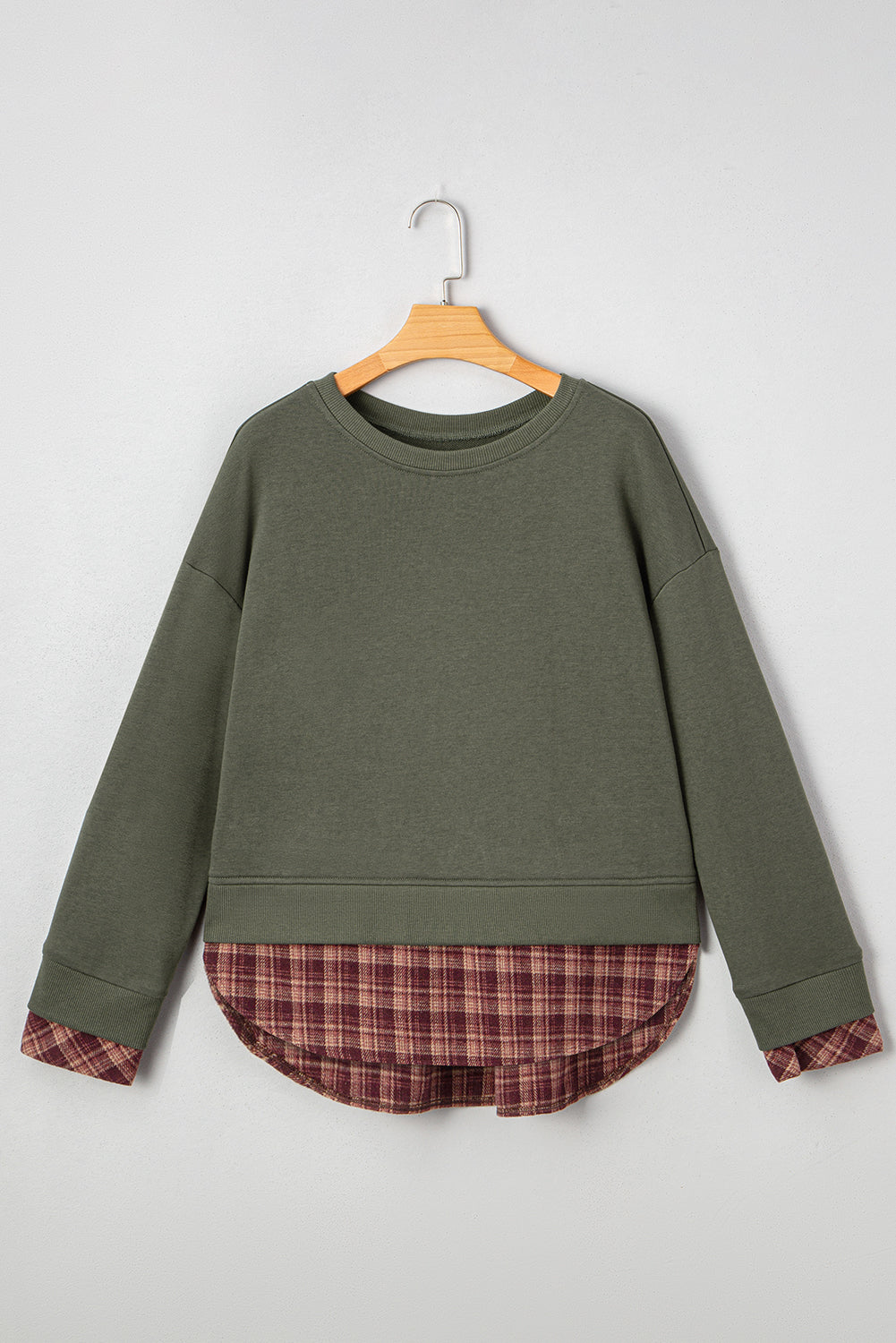 Vintage Plaid Patchwork Drop Shoulder Sweatshirt