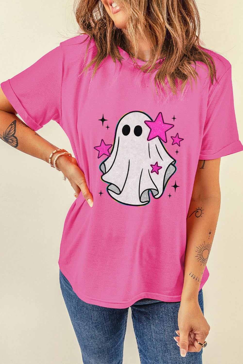 Glitter Ghost Graphic Halloween T Shirt