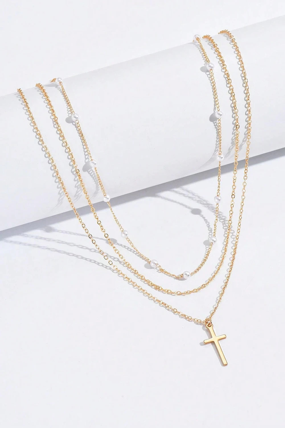 Pearl Decor Triple Layer Chain Necklace