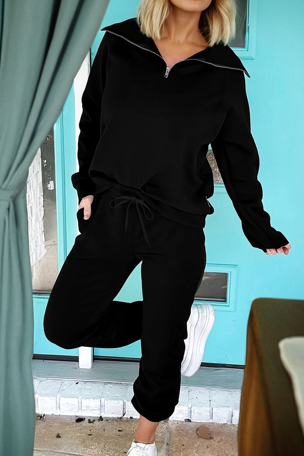Long Sleeve Top Drawstring Pants Set