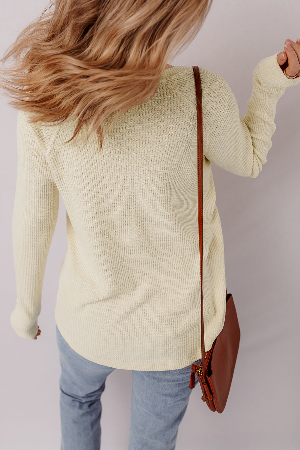 Textured Knit Half Buttons Henley Top