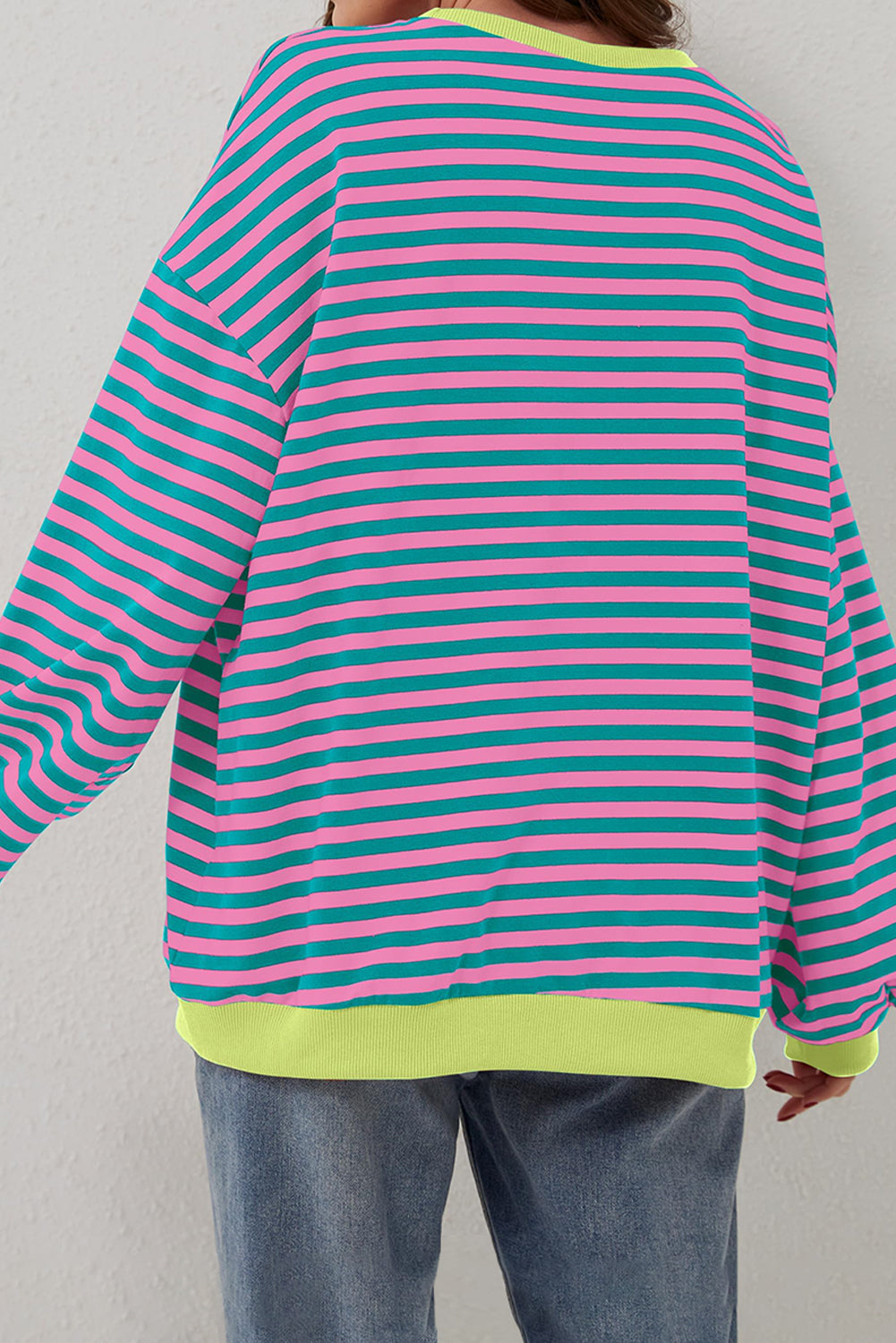Oversized Contrast Trim Pullover Sweatshirt