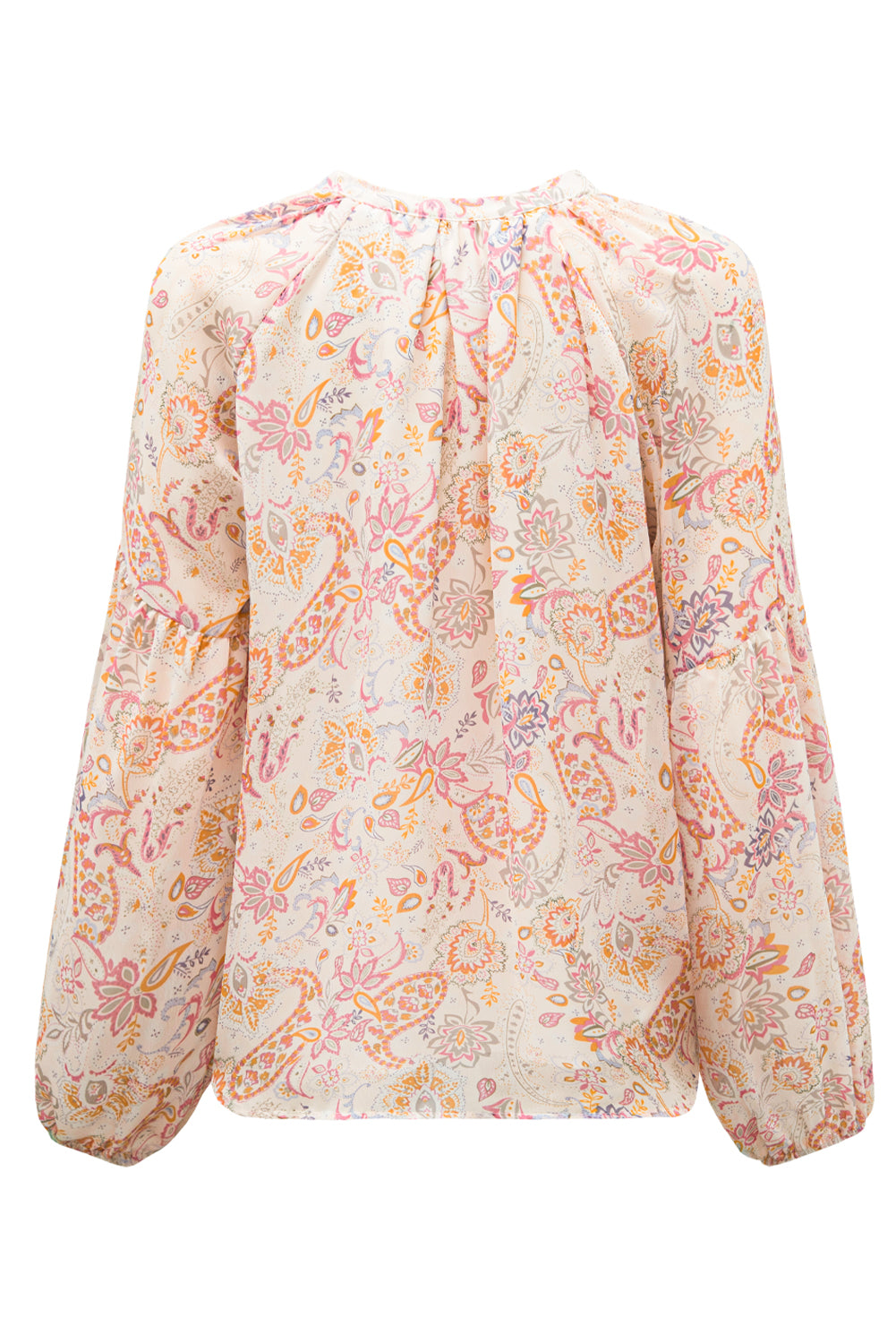 White Floral Print V Neck Long Puff Sleeve Top