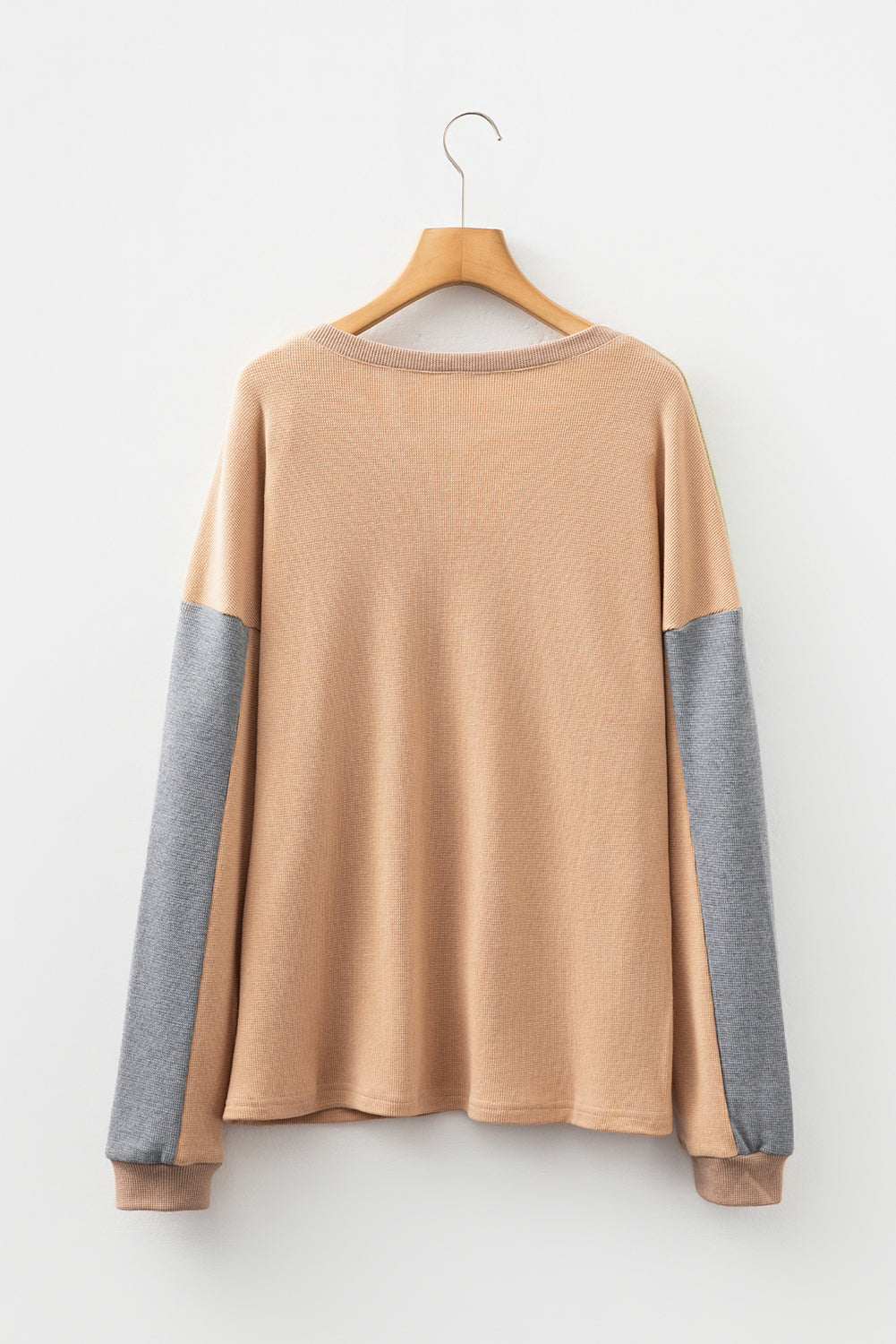 Color Block Thermal Textured Knit Drop Shoulder Henley Top