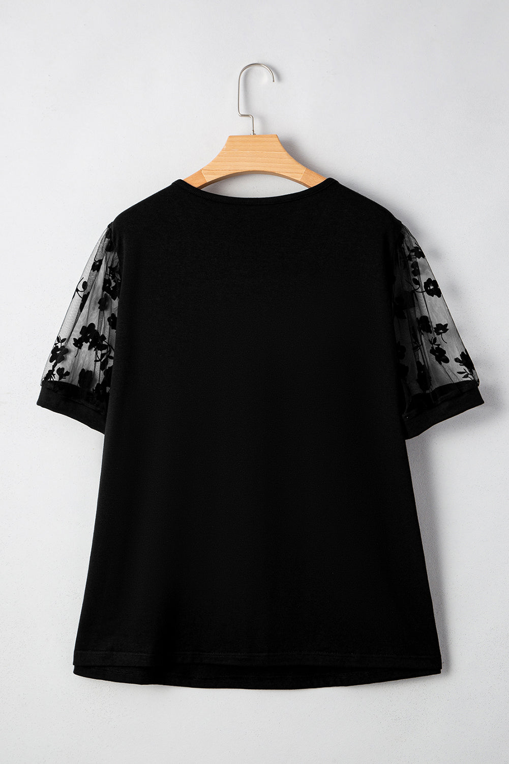 Floral Mesh Patchwork Loose V Neck Plus Size T Shirt