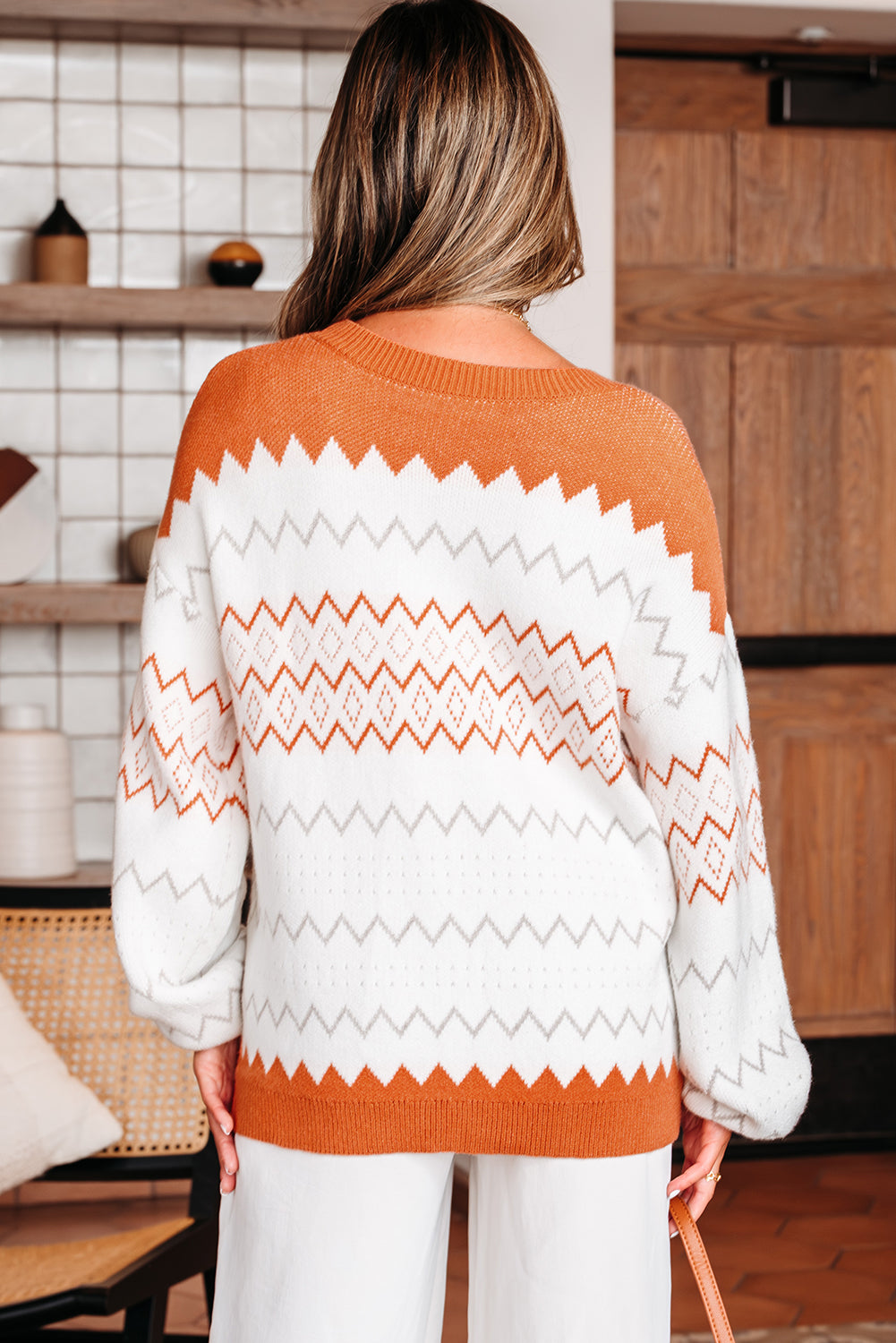Zigzag Geometric Pattern Knitted Pullover Sweater