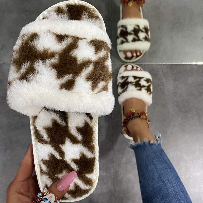 Tie-Dye Soft Bottom Fur Slippers - KOC