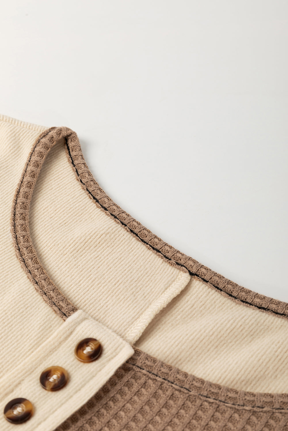 Color Block Waffle Knit Stitch Detail Long Sleeve Top