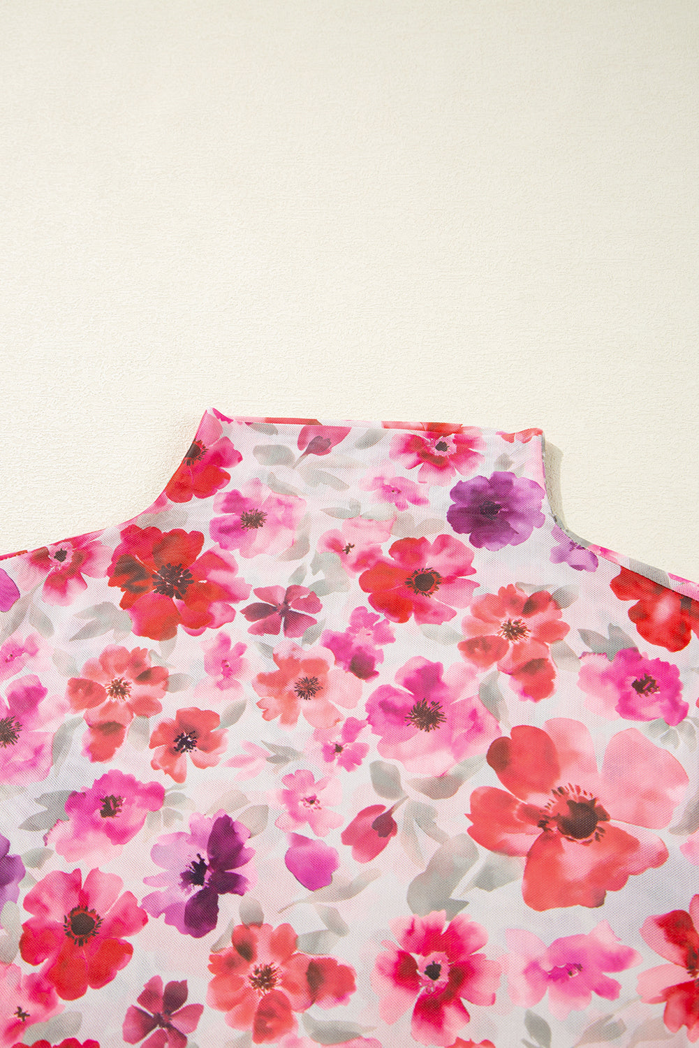 Floral Print Long Sleeve Slim Fit Mesh Top