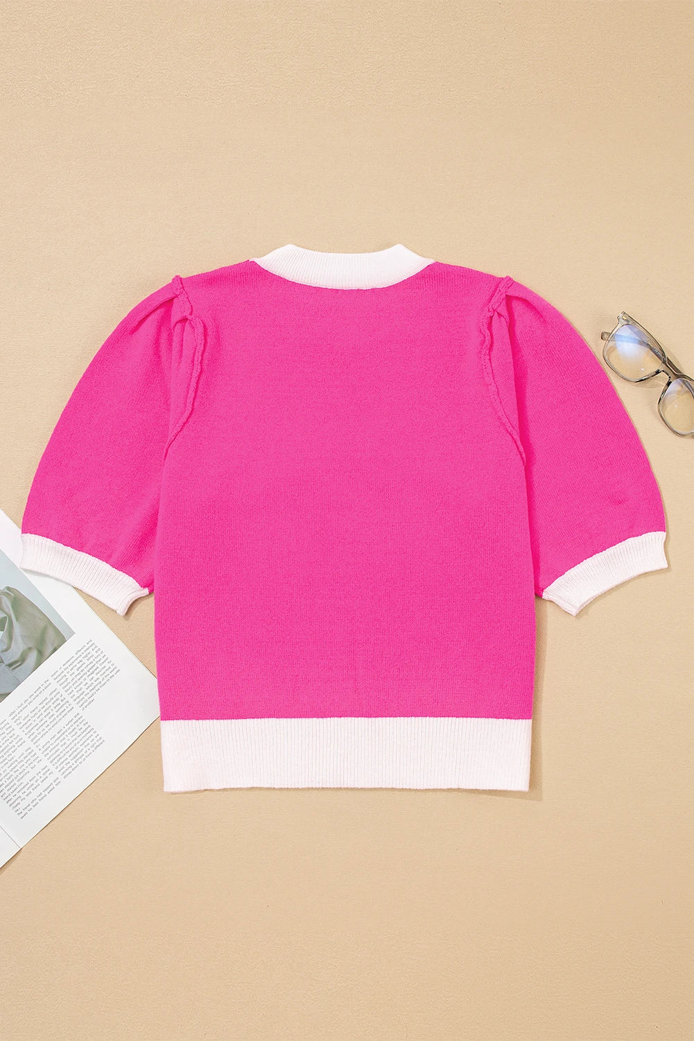 Crew Neck Short Puff Sleeve Sweater Tee