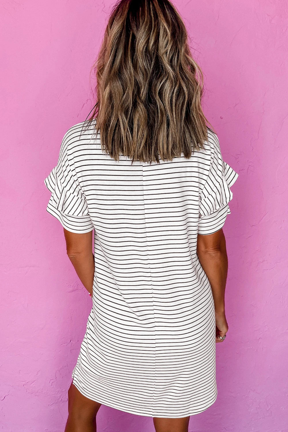Stripe Ruffle Sleeve T Shirt Dress