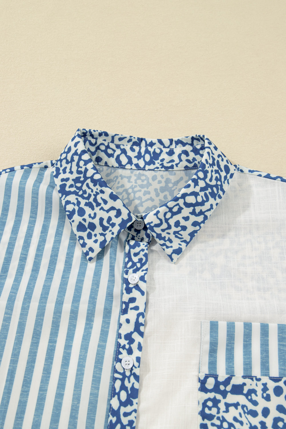 Leopard Striped Patchwork Casual Plus Shirt