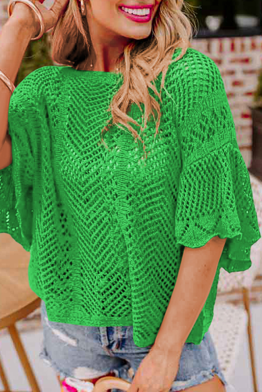 Pointelle Knit Scallop Edge Top