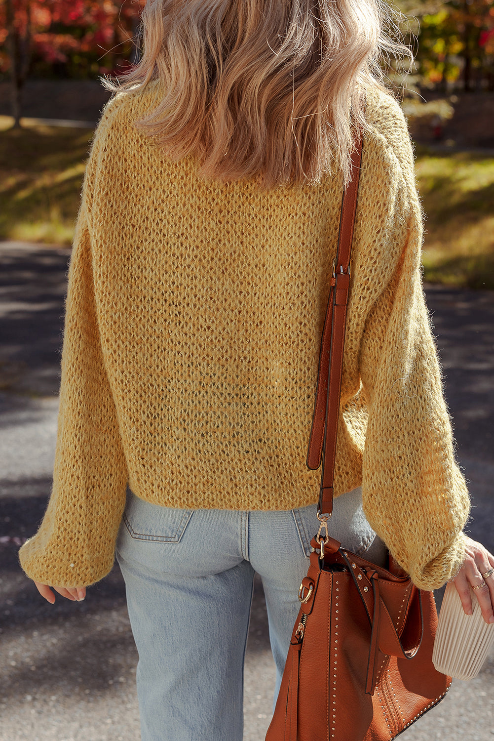 Lantern Sleeve Scallop V Neck Buttoned Front Cardigan