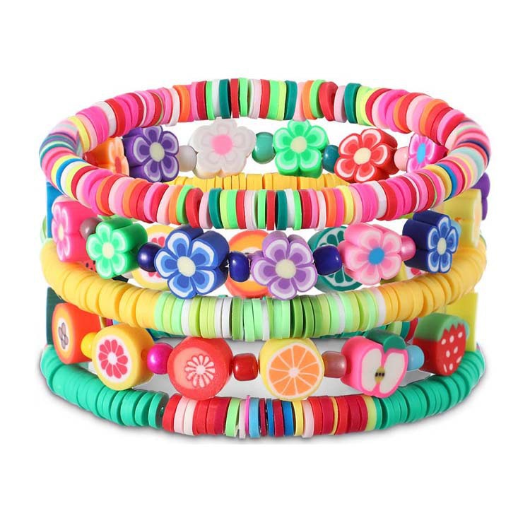 Colorful Clay Fruit Smiley Beaded Bracelet - KOC