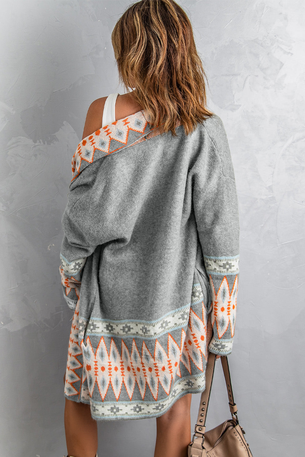Western Aztec Open Front Sweater Cardigan