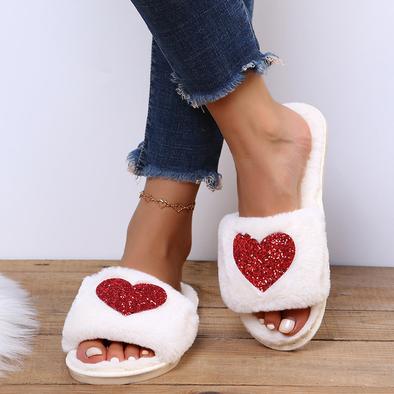 Heart Fluffy Slippers