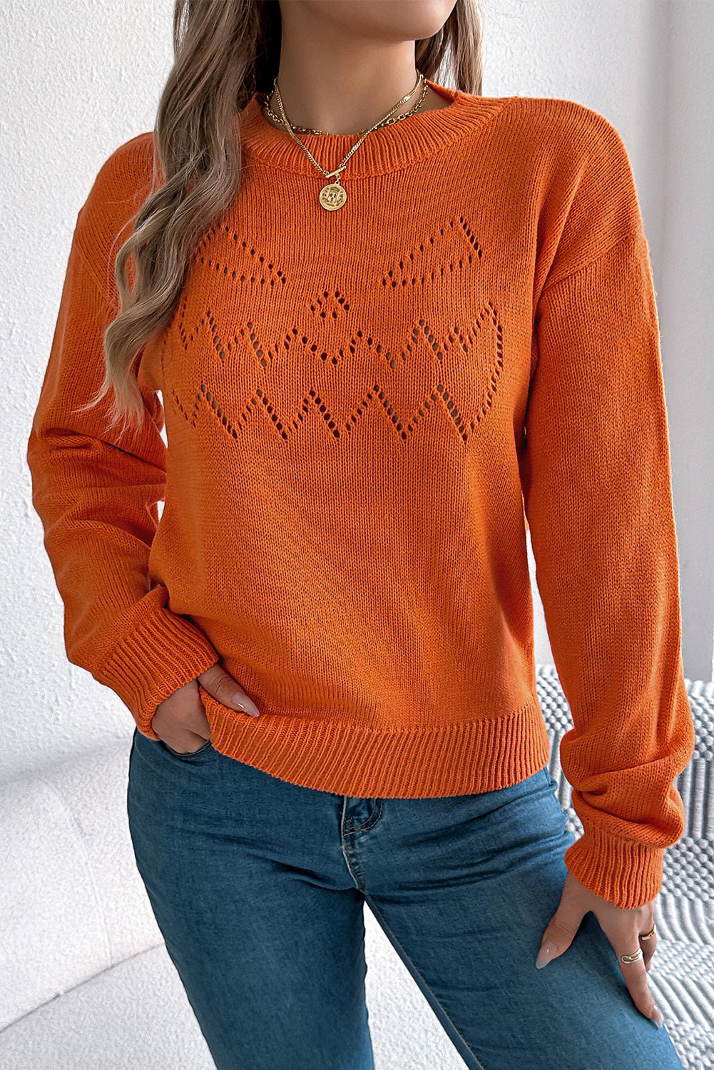Halloween Spooky Face Hollowed Pattern Casual Sweater