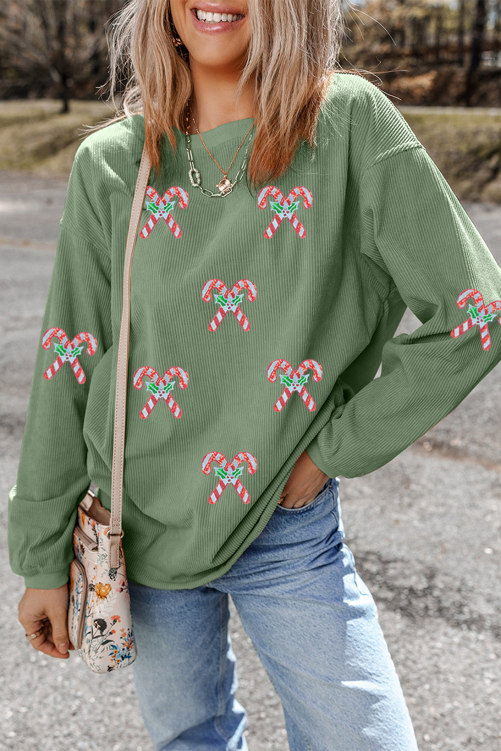 Andy Cane Shimmer Patched Corded Baggy Sweatshirt