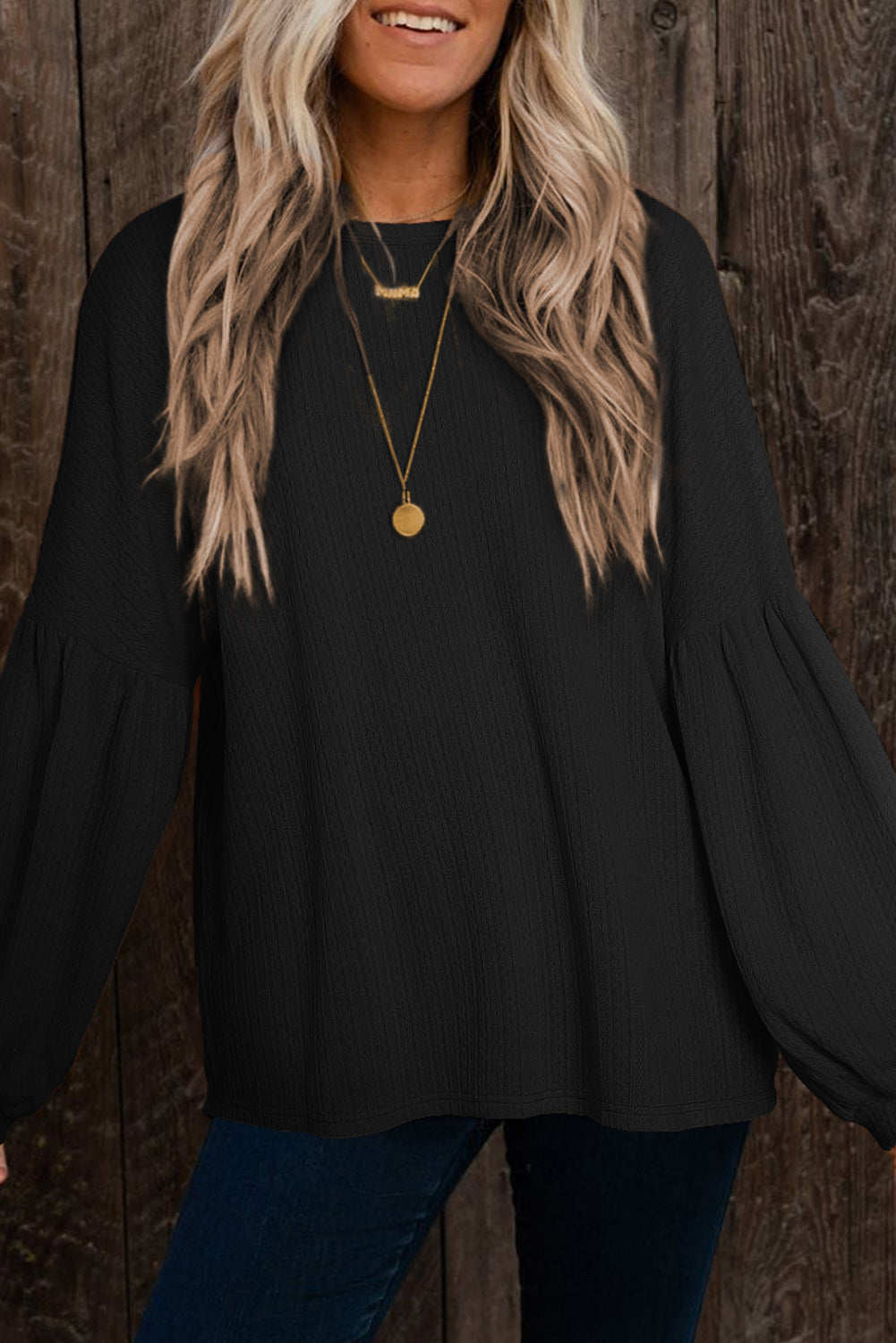 Knit Jacquard Puffy Long Sleeve Sweater