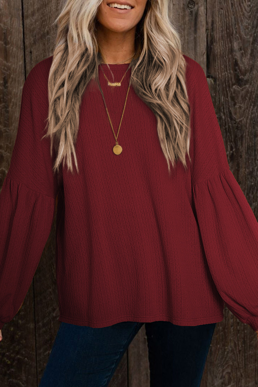 Knit Jacquard Puffy Long Sleeve Sweater
