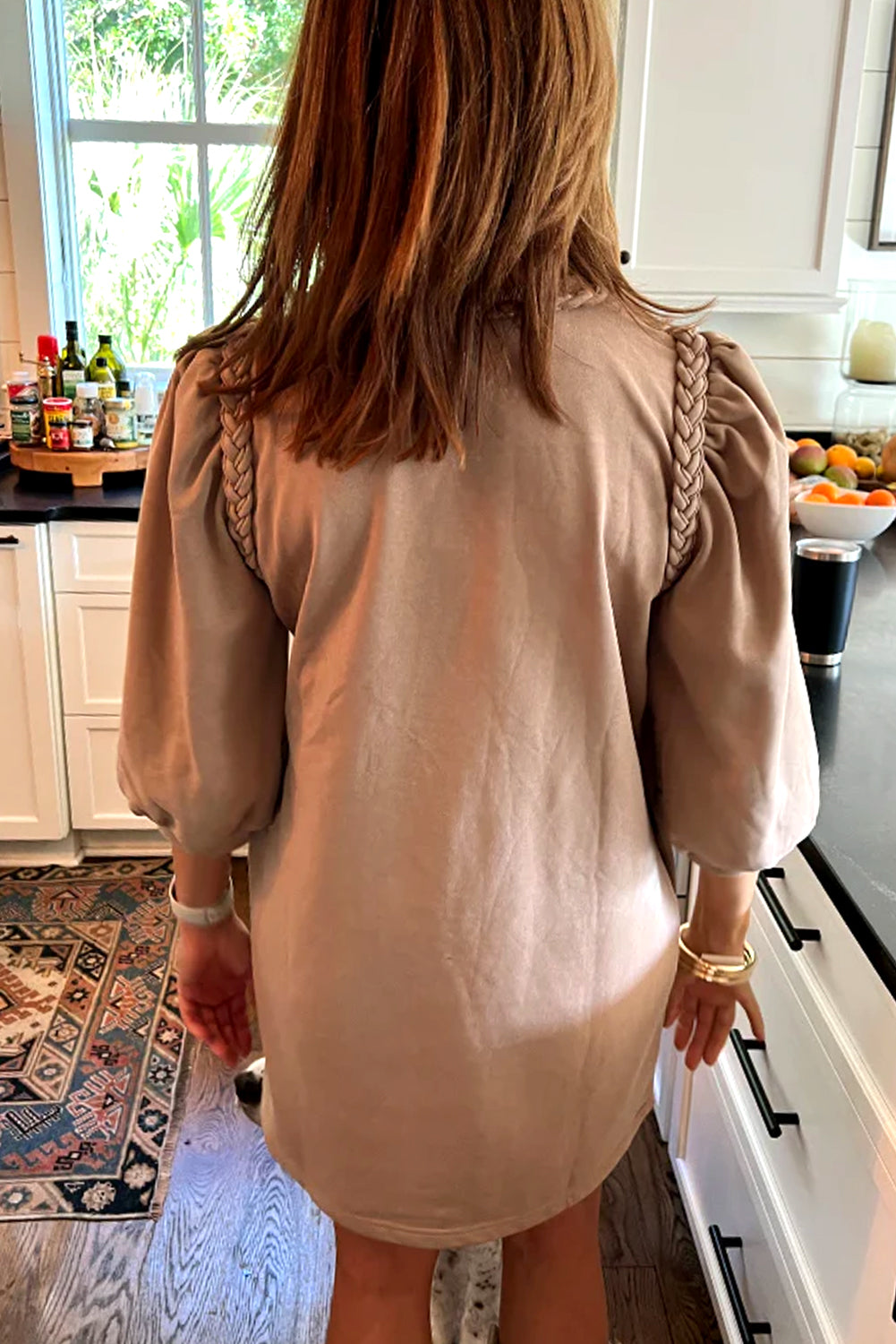 Braided Trim Puff Sleeve Dress