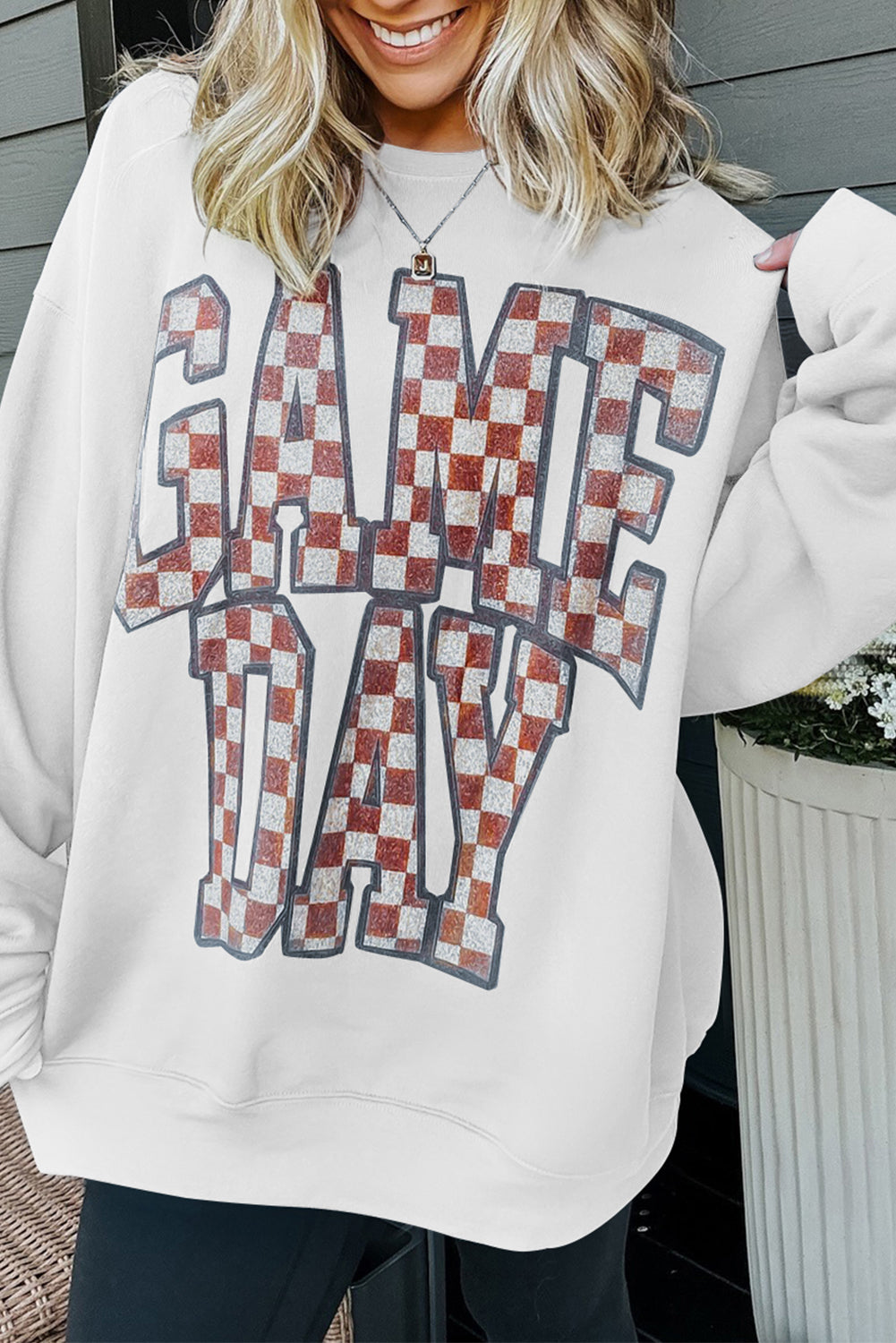 GAME DAY Checkered Letter Graphic Oversize Sweatshirt