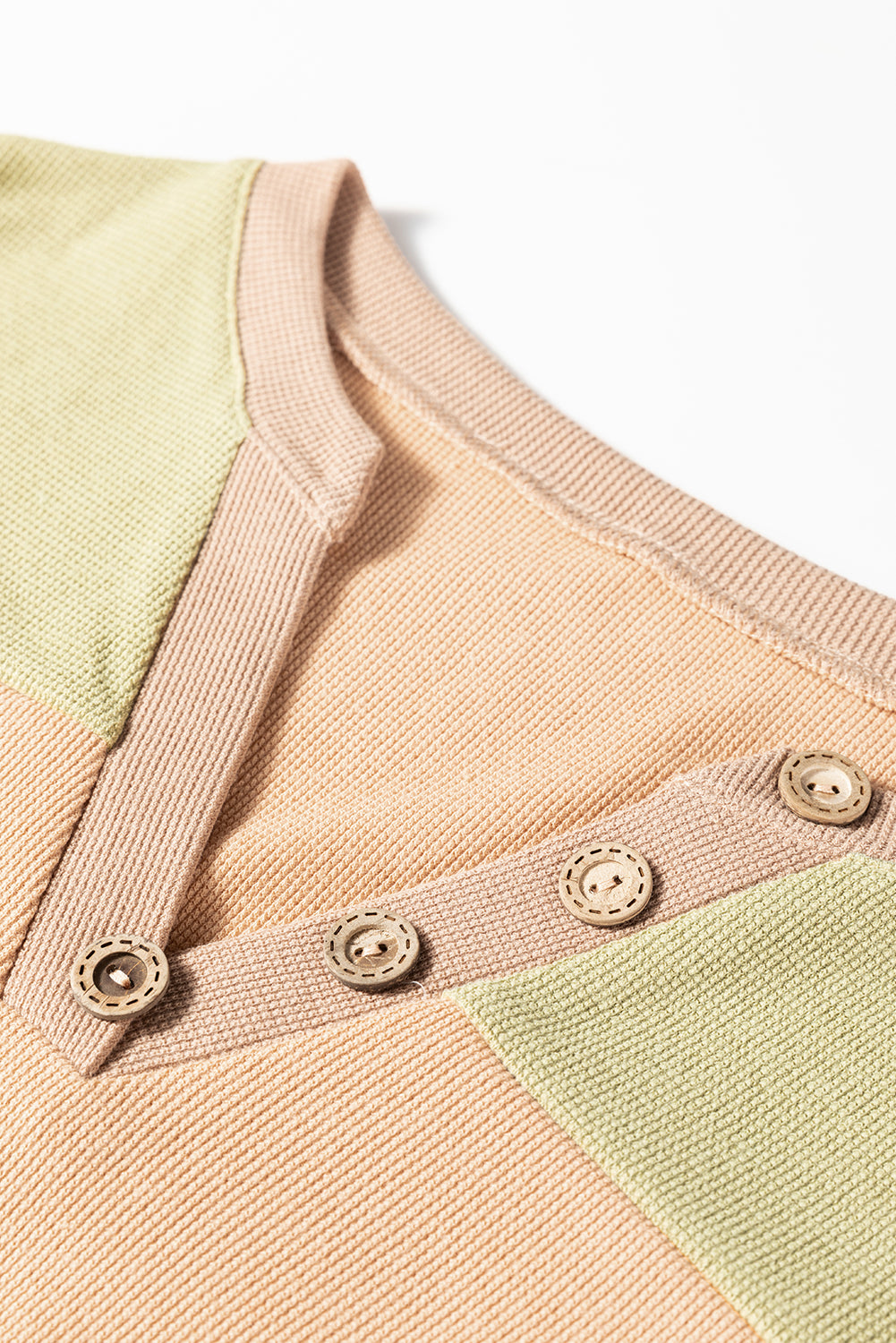 Color Block Thermal Textured Knit Drop Shoulder Henley Top