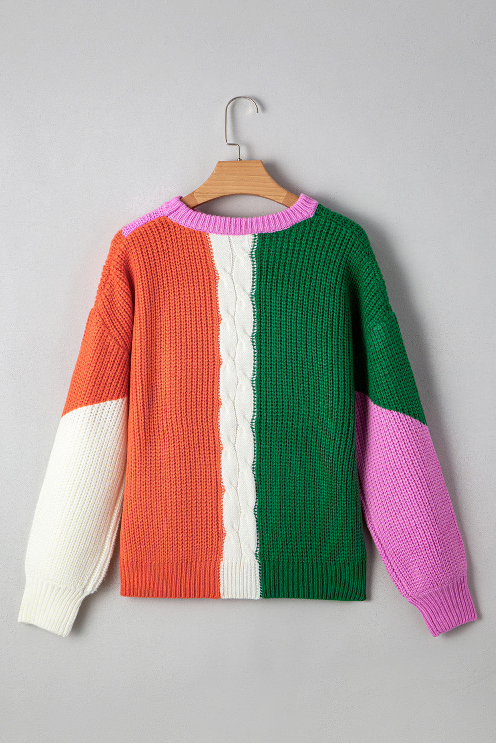 Color Block Textured Knit Drop Shoulder Loose Fit Sweater