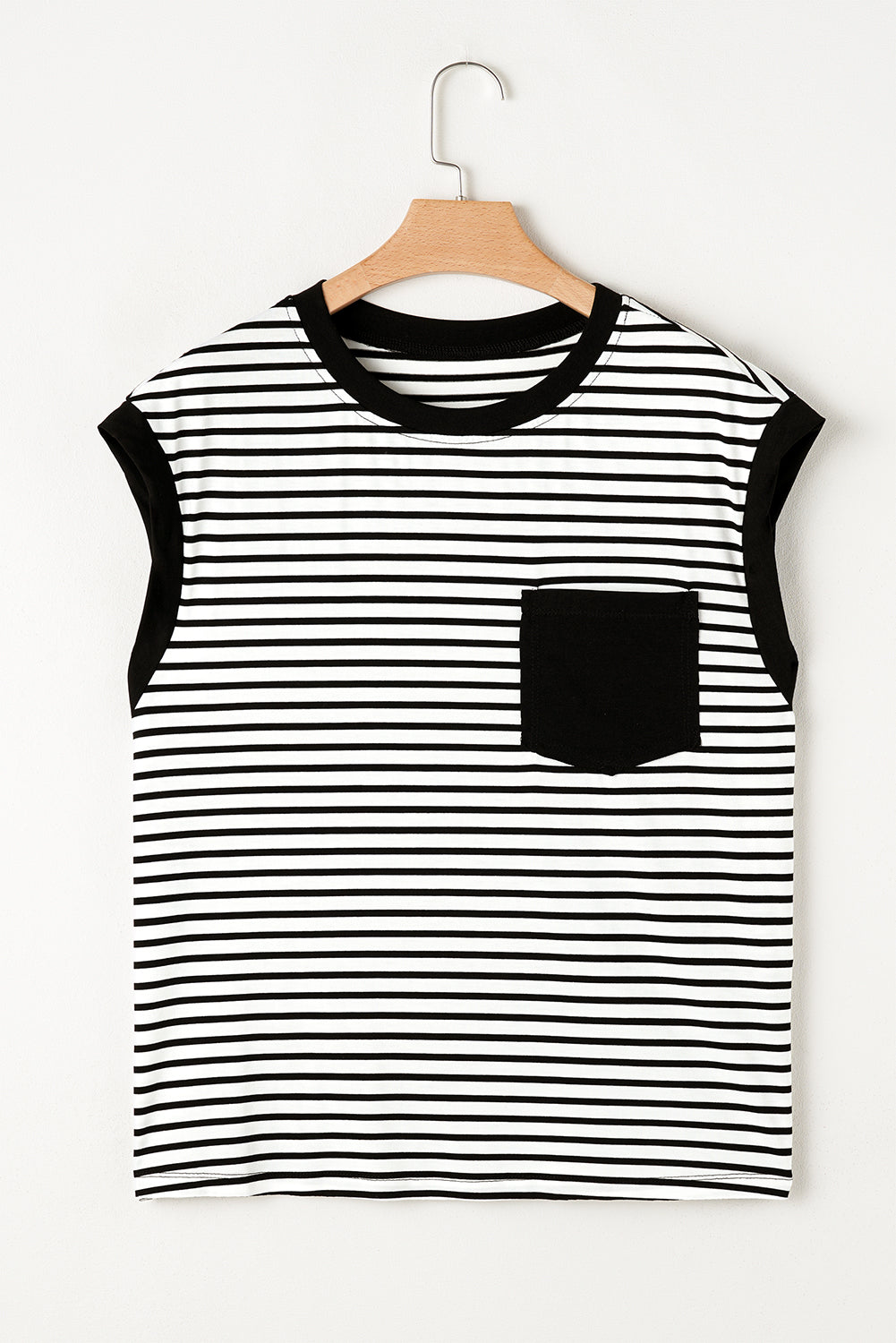 Chest Pocket Patch Round Neck Tank Top