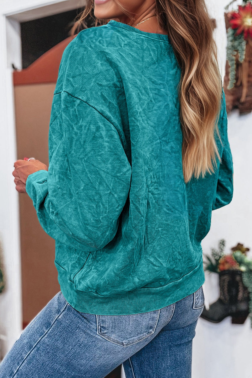 Letter Embroidery Mineral Wash Loose Sweatshirt