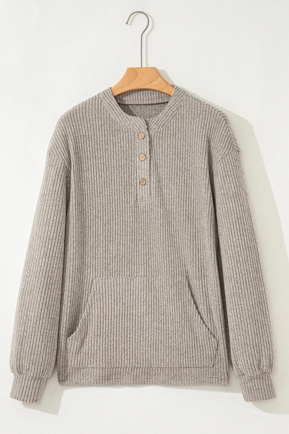 Texture Drop Shoulder Henley Knit Top