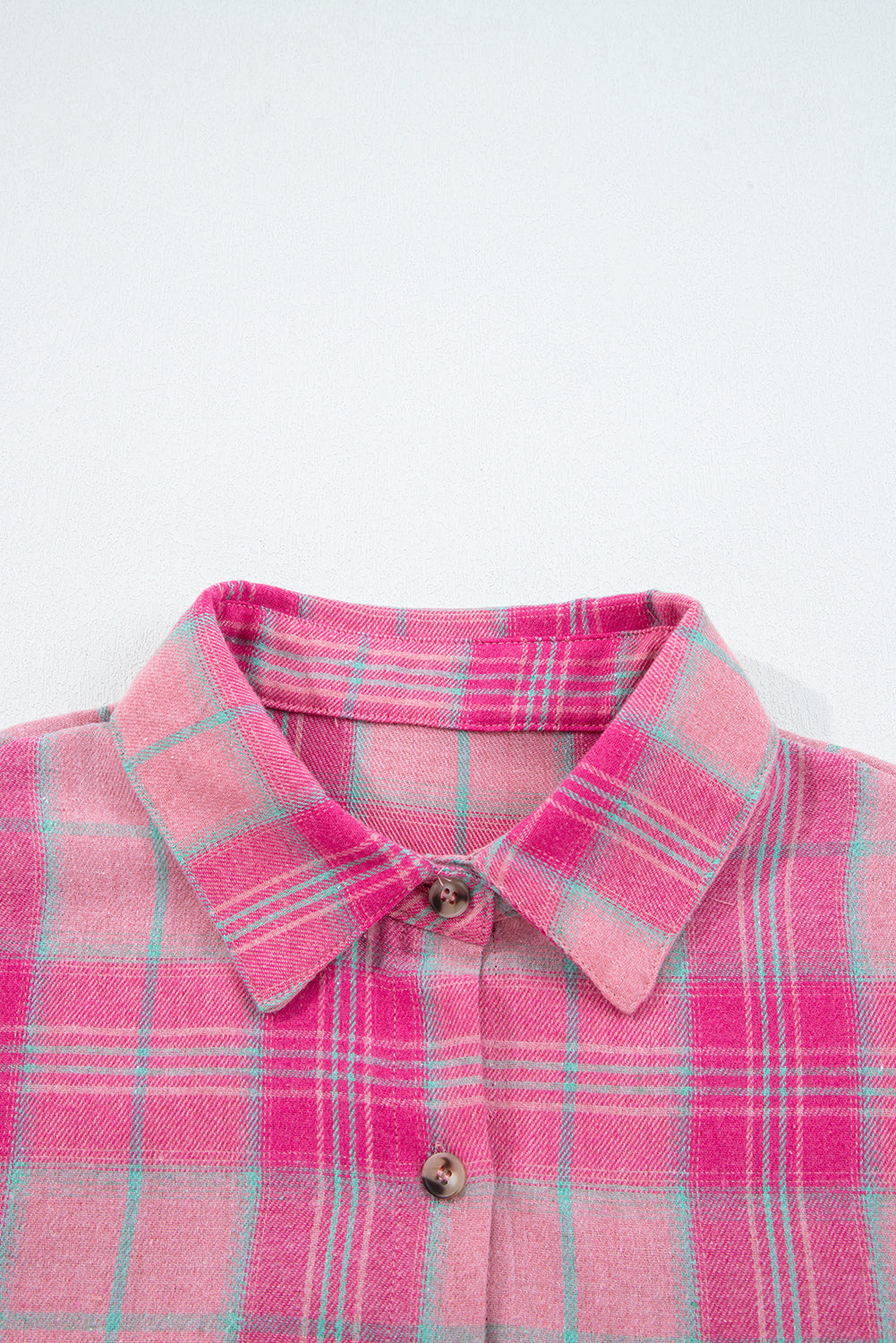 Plaid Print Rounded Hem Long Sleeve Shirt with Pockets