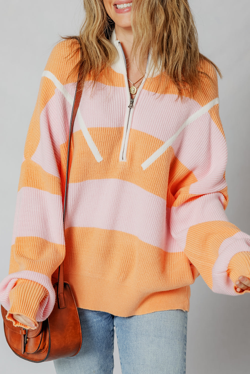 Colorblock Half Zip Oversize Sweater
