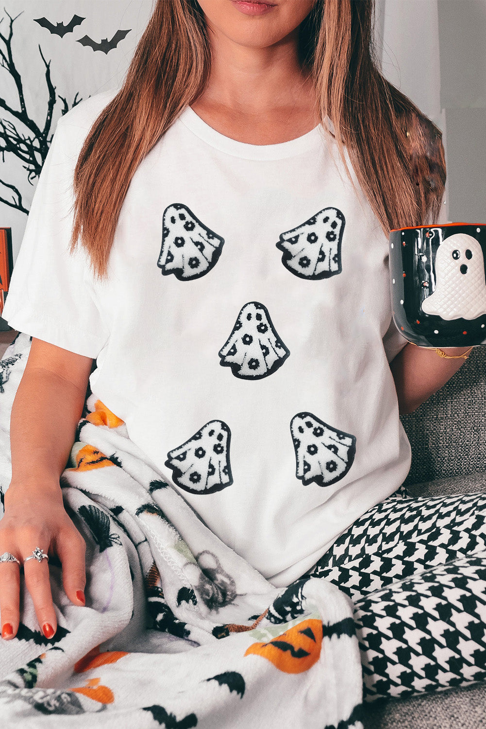 Playful Ghost Patched Cotton Blend T Shirt