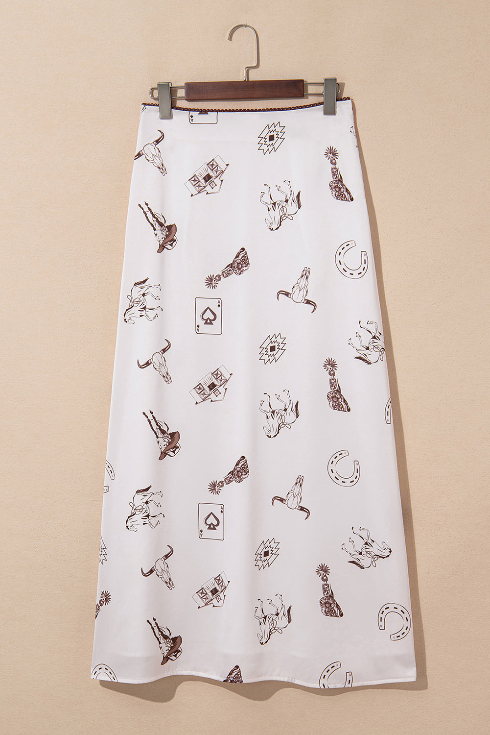 Western Print Satin Long Skirt