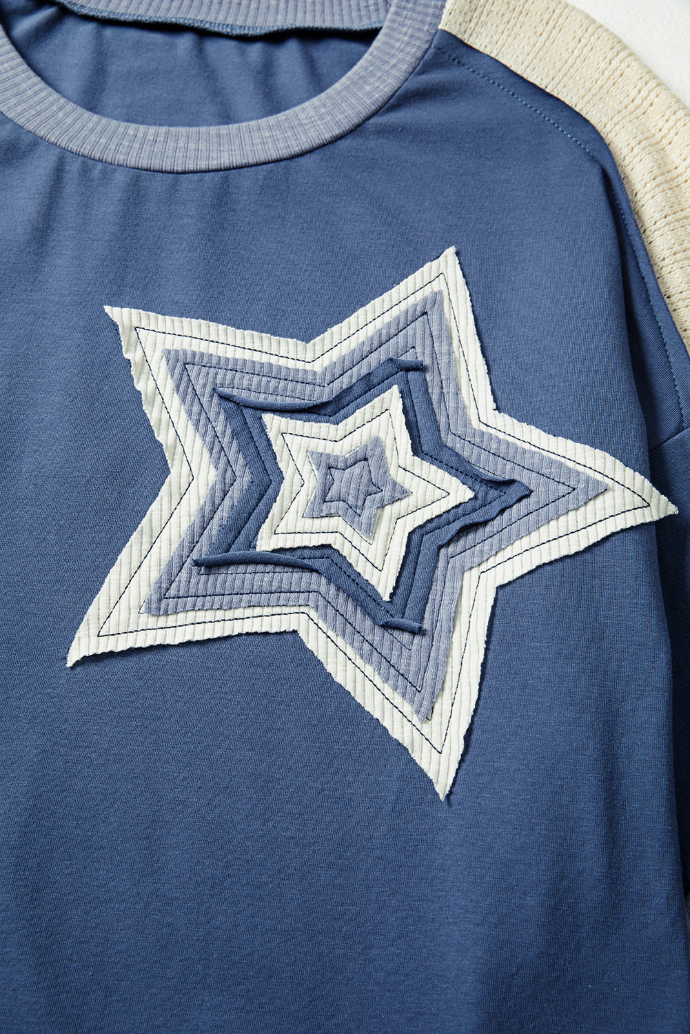 Contrast Knitted Colorblock Star Patchwork Oversize Long Sleeve Top
